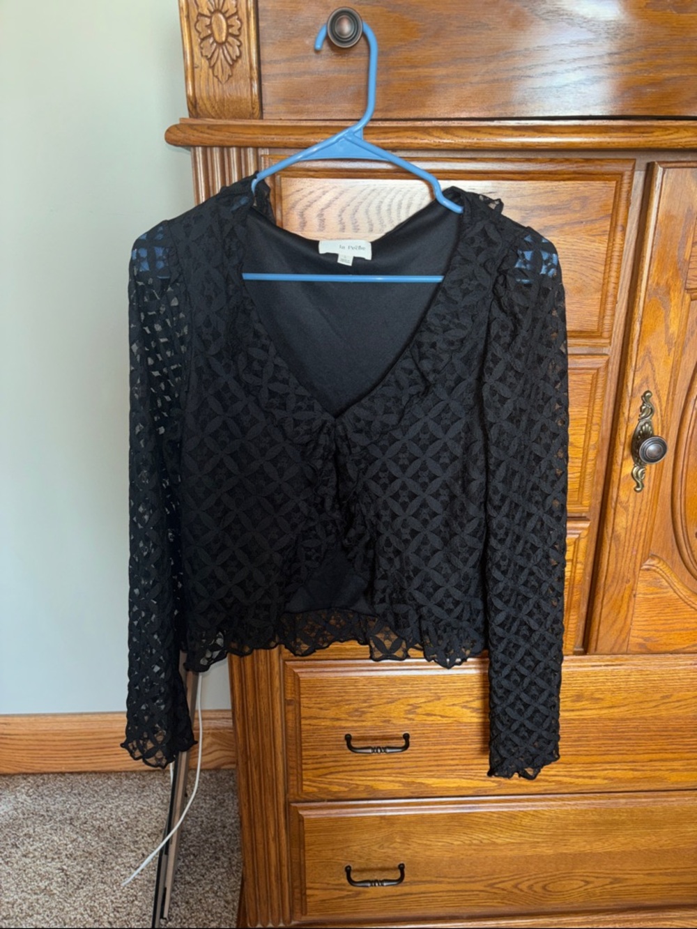 La Vie En Rose Black Geometric Lace V-Neck Blouse
